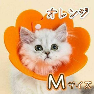 M エリザベスカラー　オレンジ　橙色　防水　花　猫　犬ng001om(猫)