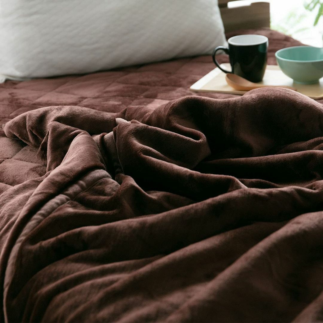 【色: ブラウン】リプラクオール 合わせ毛布 シングル ブラウン 中綿入り 三層寝具
