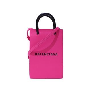 BALENCIAGA　エブリデイXS　レザー　ピンク　ネオンカラー　フォンホルダー　ショルダーバッグ　ポシェット　レディース　シンプル　ギフト　プレゼント包装可　【中古】　松前R56号店(メッセンジャーバッグ)