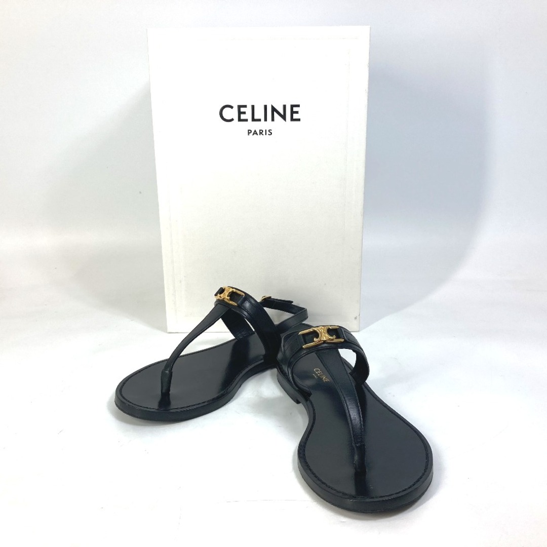 celine(セリーヌ)のセリーヌ CELINE トングサンダル 33310 トリオンフ フラット 靴  ペタンコ サンダル レザー ブラック レディースの靴/シューズ(サンダル)の商品写真