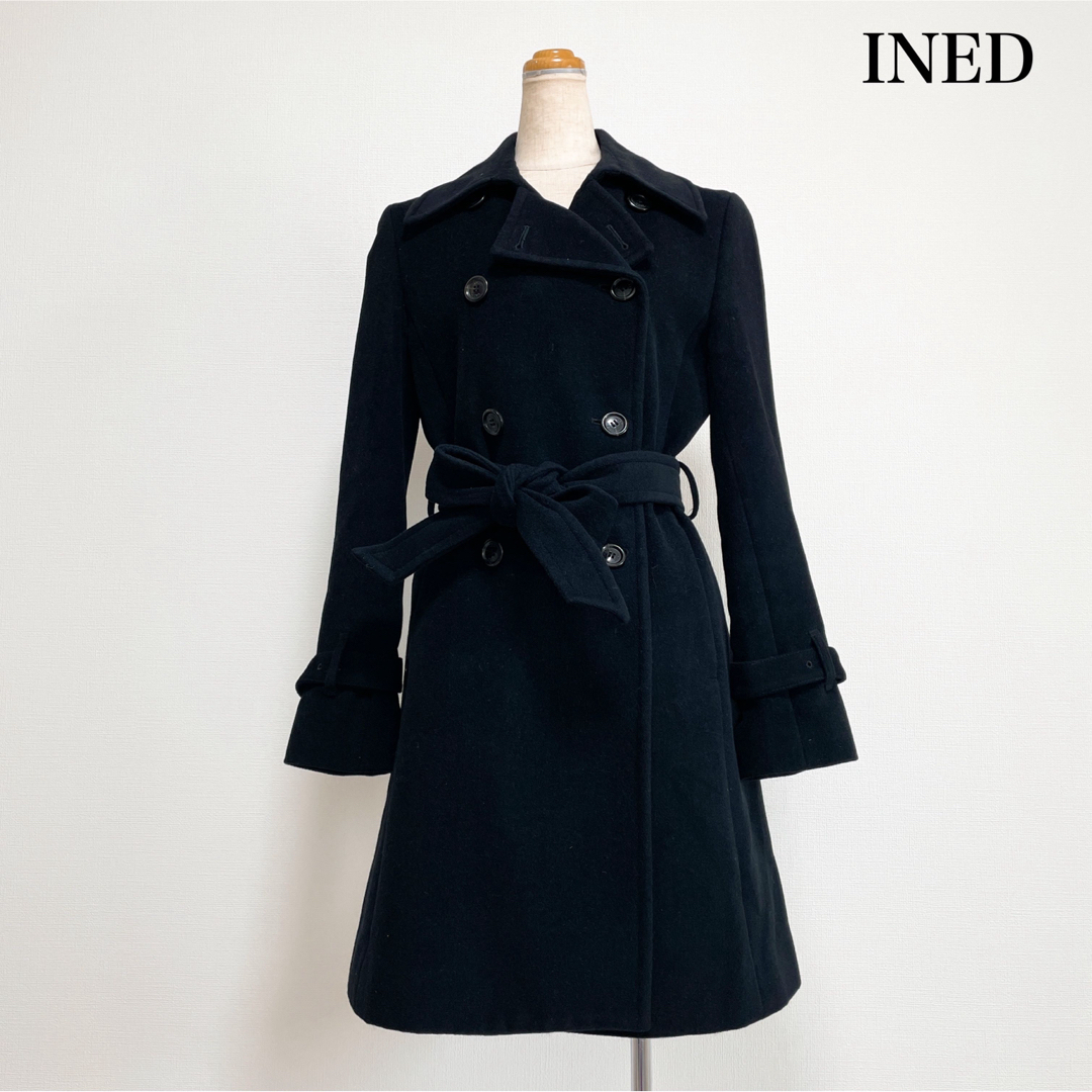 INED - INED イネド アンゴラウールコート 黒 日本製 上品 暖か 美