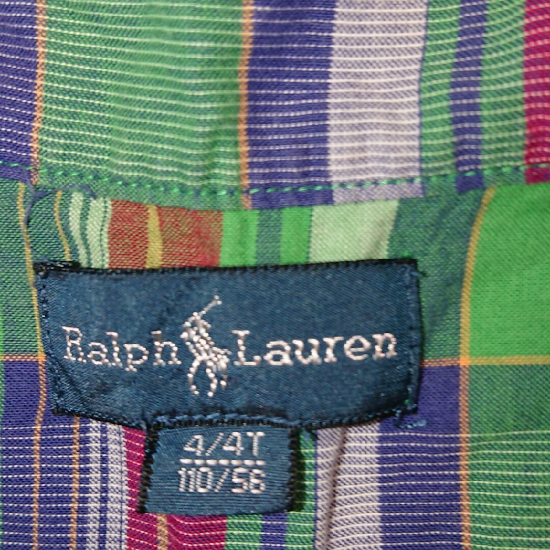 Ralph Lauren(ラルフローレン)のRALPH LAUREN 緑チェックシャツ/size110 キッズ/ベビー/マタニティのキッズ服男の子用(90cm~)(Tシャツ/カットソー)の商品写真