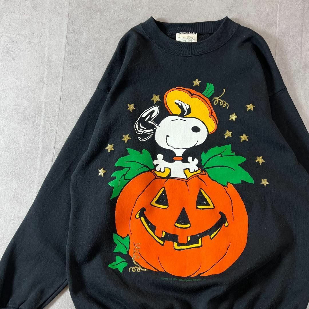 スヌーピー　プリントスウェット　ハロウィン　かぼちゃ　　ブラック　XL