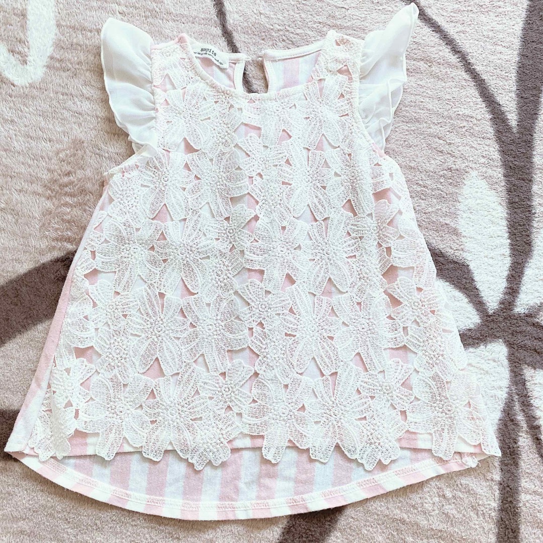 しまむら(シマムラ)のしまむら🎀kids レーストップス　半袖🎀カットソー　Tシャツ キッズ/ベビー/マタニティのキッズ服女の子用(90cm~)(Tシャツ/カットソー)の商品写真