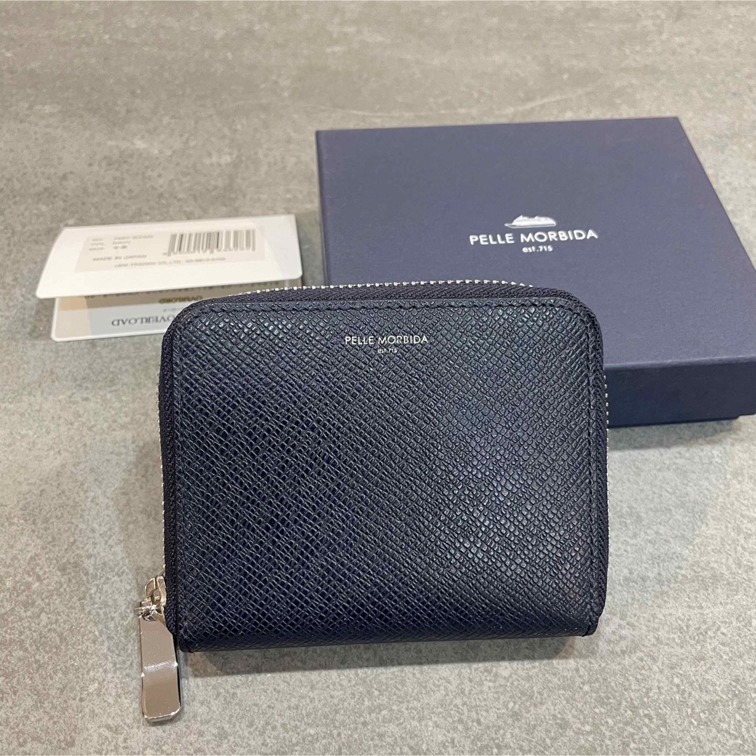 極美品 PELLE MORBIDA ラウンドファスナー コインケース NAVY