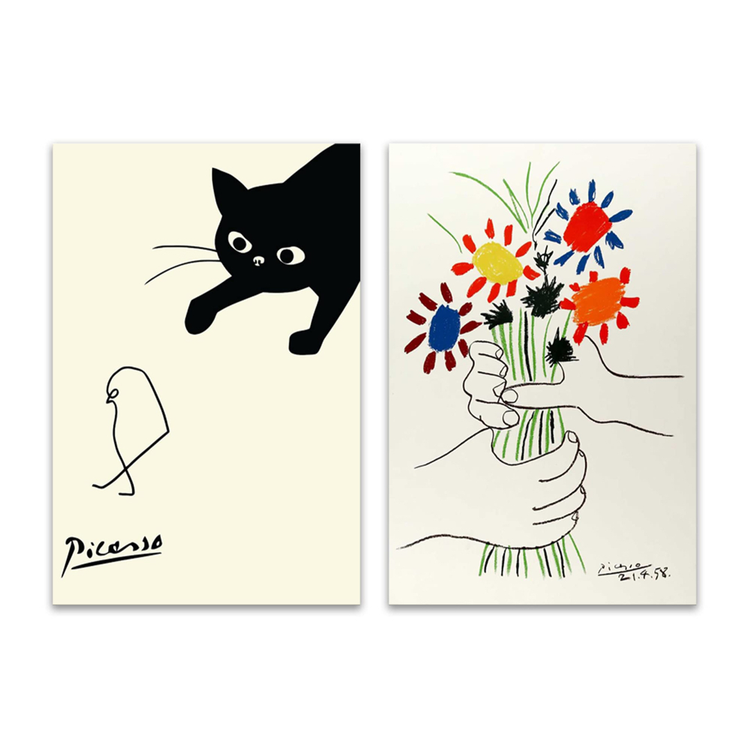 アート ポスター ピカソ 鳥を捕まえる猫 ネコとひよこ 絵画 ピカソ 猫 動物
