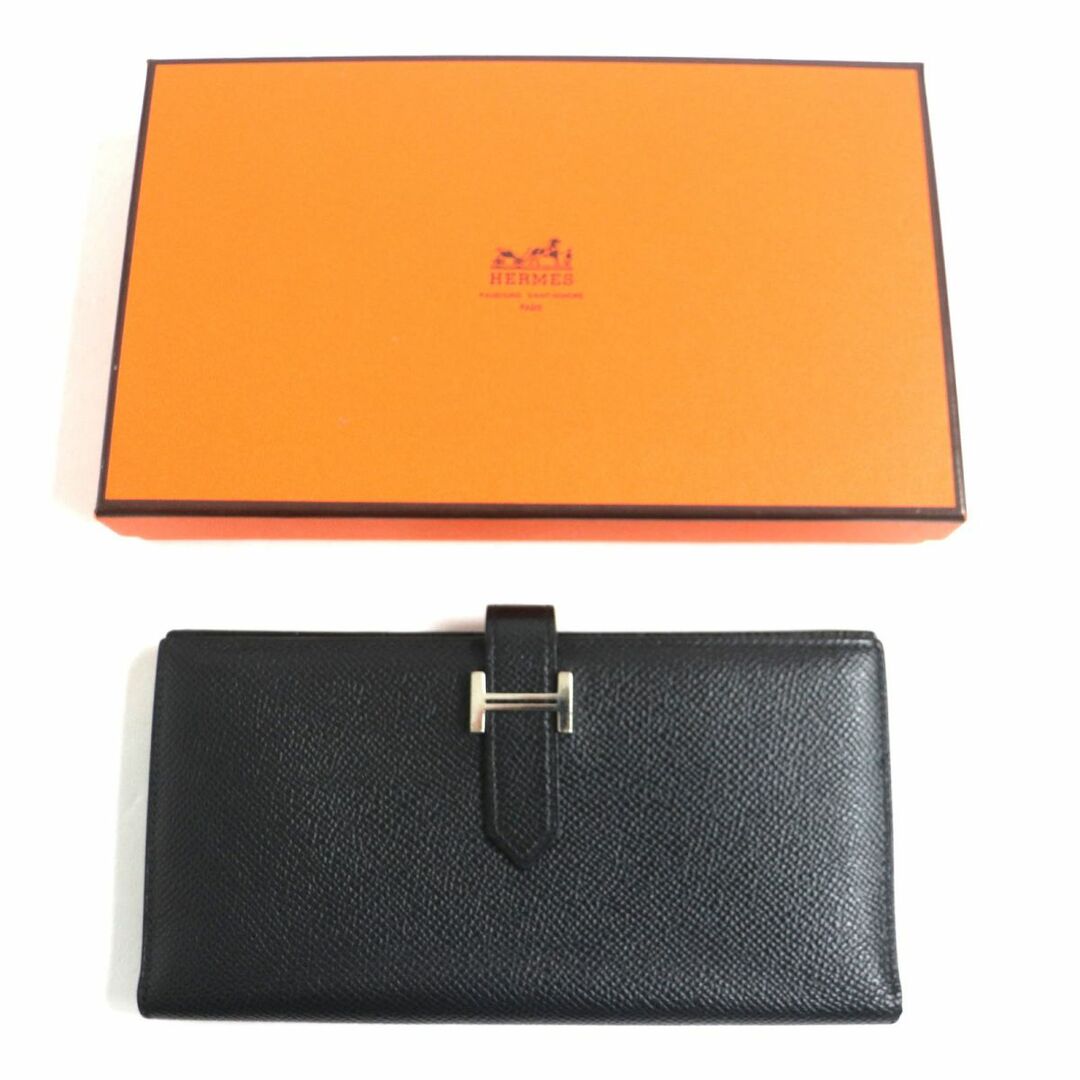 良品▼HERMES エルメス ベアンスフレ シルバー金具 ヴォーエプソン レザーウォレット/2つ折り長財布 黒 ブラック 仏製 メンズ Y刻印 箱付き