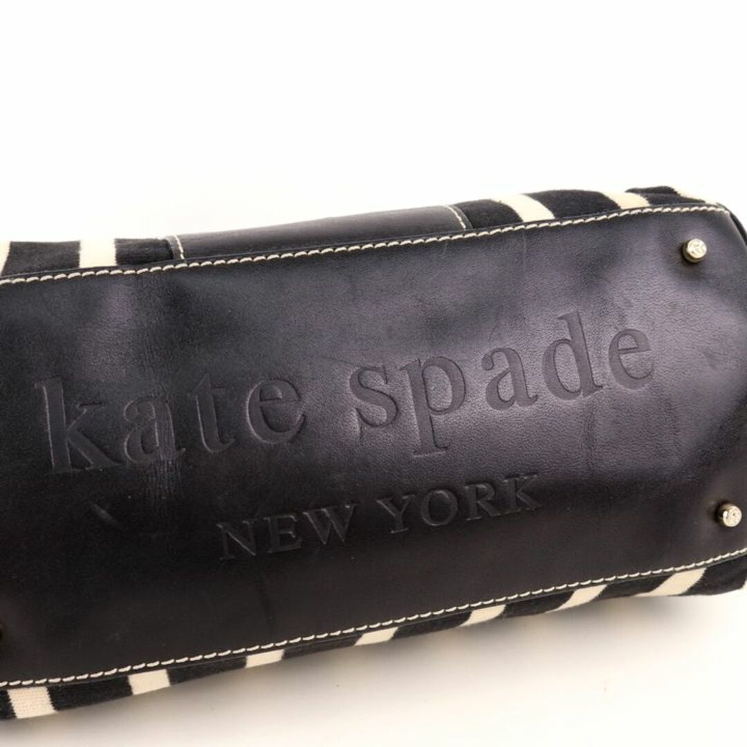 ケイトスペード ハンドバッグ ストライプ レザーハンドル ロゴ ブランド 鞄 カバン 白×黒 レディース ブラック Kate Spade