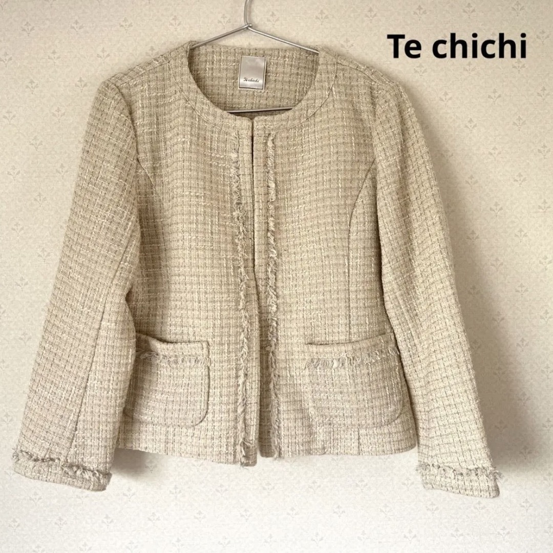 Techichi(テチチ)の美品　Te chichi テチチ　ジャケット　L ベージュ　ツイード レディースのジャケット/アウター(ノーカラージャケット)の商品写真