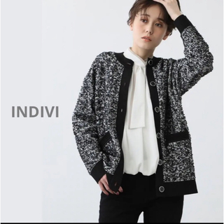 INDIVI - 新品✨ INDIVI 【アルパカ混】Vネックニットカーディガン LL
