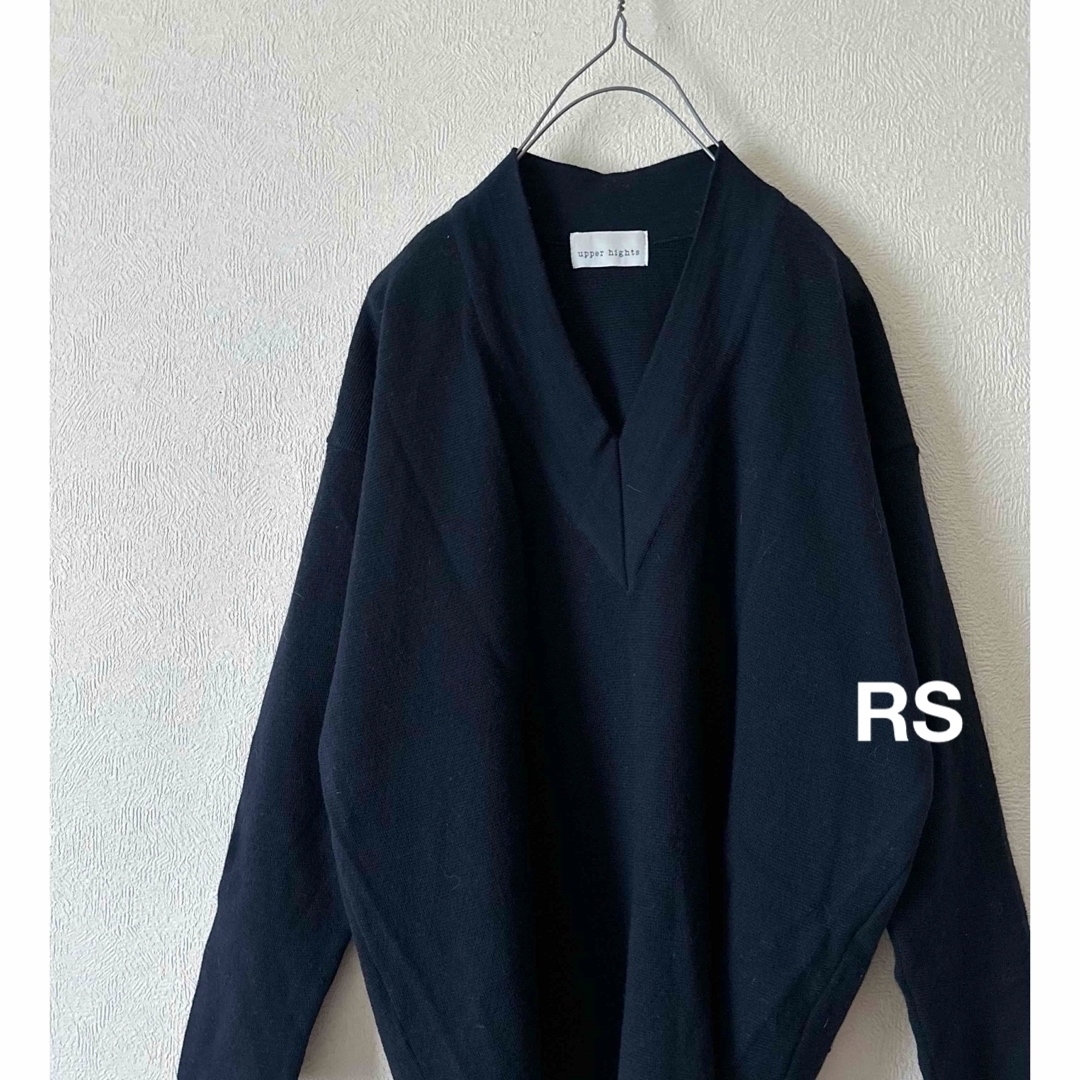 UPPER HIGHTS darkNavy Vネック wool knit 1