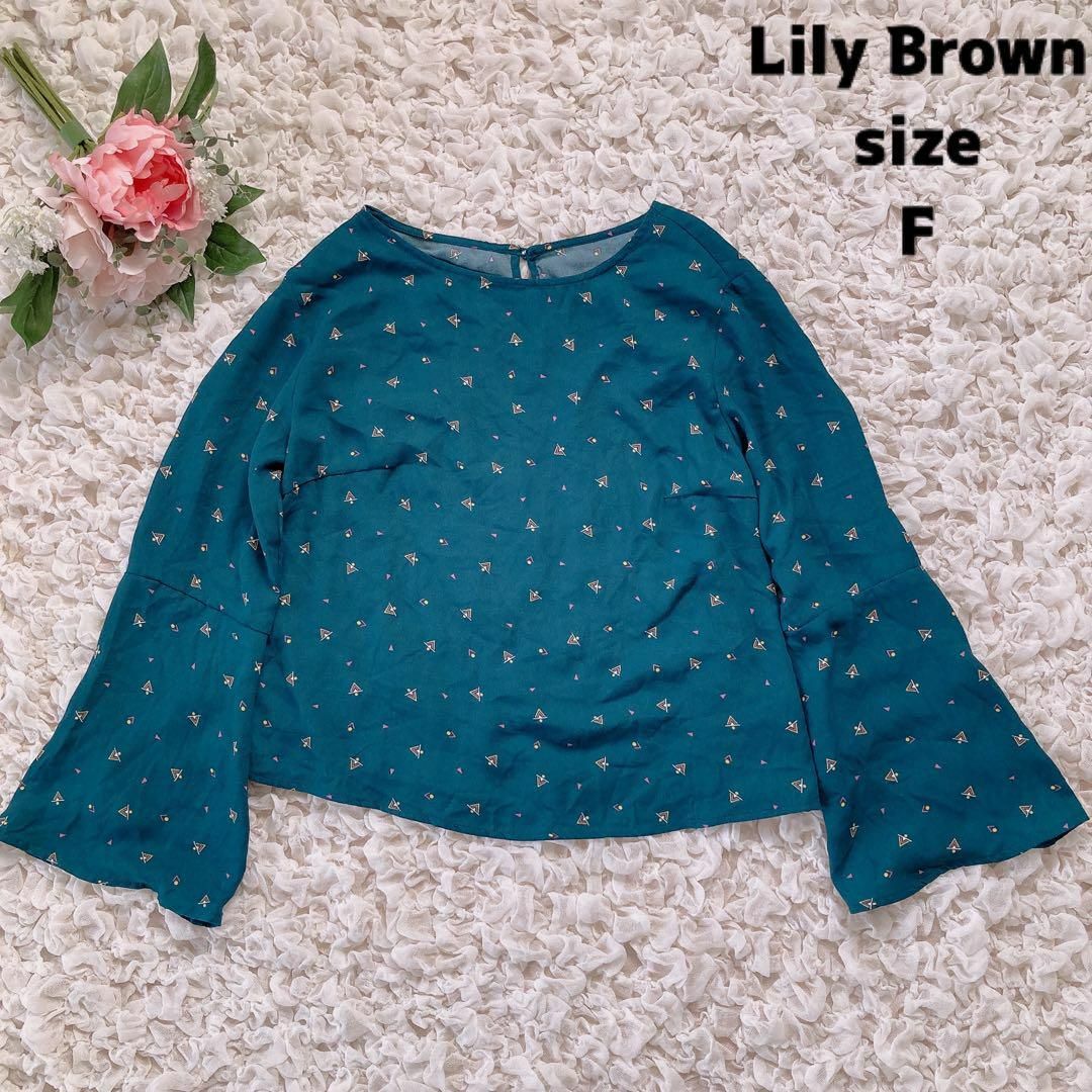 Lily Brown(リリーブラウン)のLily Brown  リリーブラウン 幾何学 総柄 グリーン レトロ F レディースのトップス(カットソー(長袖/七分))の商品写真