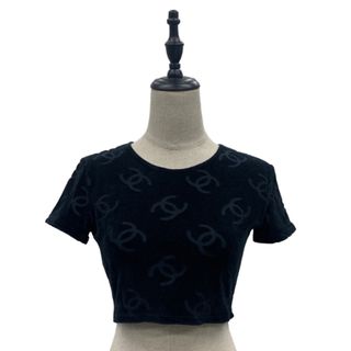 約355cm着丈CHANEL シャネル 半袖Ｔシャツ ココマーク ベロア チビT ブラック ショート丈 サイズ40 96P 美品  56763