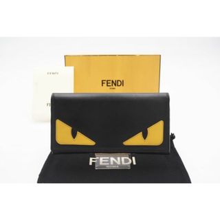 FENDI フェンディ ズッカ ダイアゴナル ブラック 黒 イエロー 黄 シルバー金具 レザー 長財布 札入れ メンズ 403529