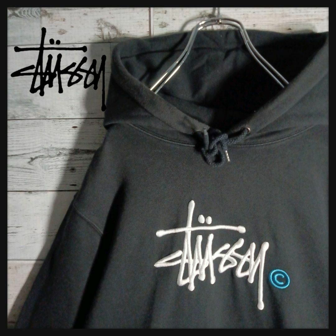 【STUSSY】ステューシー★スウェット　L　黒　センター刺繍ロゴ