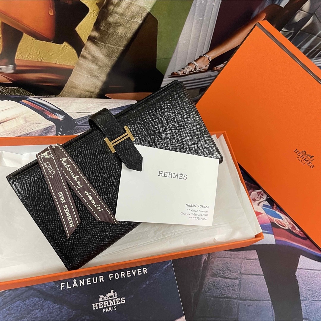 【正規品】HERMES ほぼ未使用✨エルメス 『べアン』スフレ 長財布 ブラック