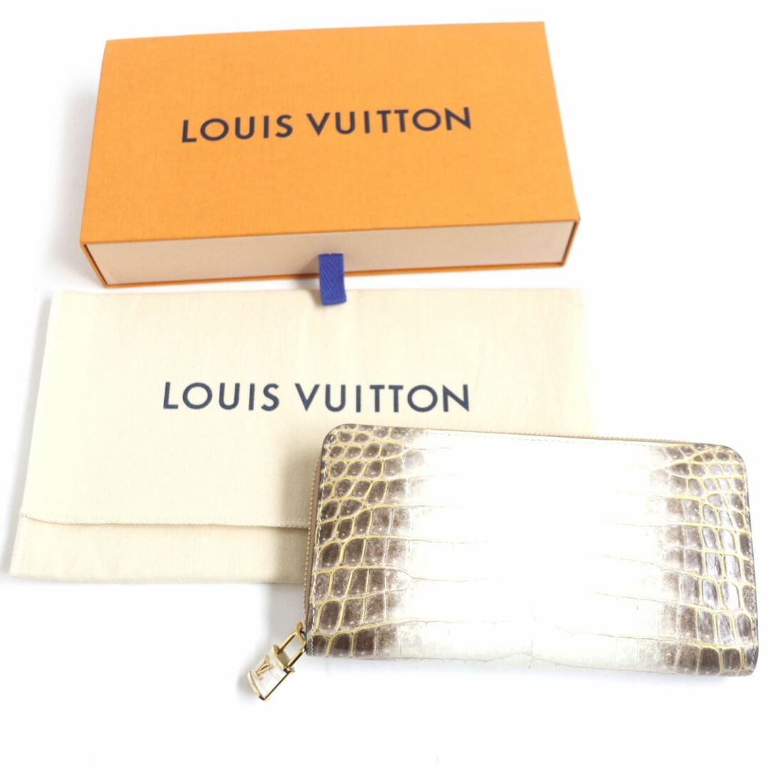 極美品▼LOUIS VUITTON ルイヴィトン N99305 カデナ ジッピーウォレット サハラ クロコダイルレザー 長財布 白×茶 仏製 箱・袋付き