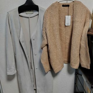 アーバンリサーチ(URBAN RESEARCH)の新品・タグ付き♡3点　ノーカラーコート　カーデ　ニット(ノーカラージャケット)