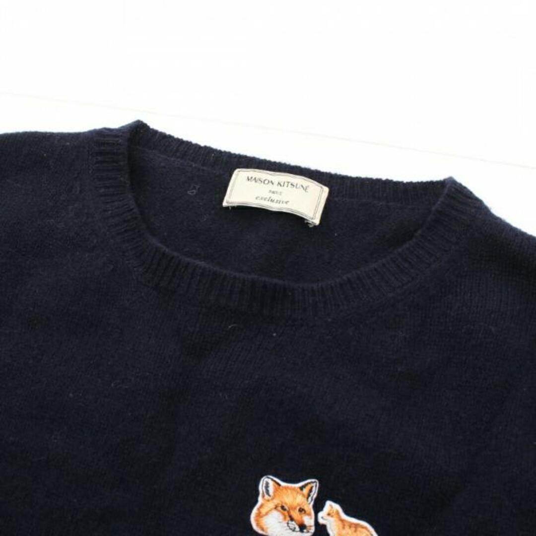 MAISON KITSUNE'(メゾンキツネ)の ニット クルーネック ウール ダークネイビー フォックスロゴパッチ レディースのトップス(ニット/セーター)の商品写真