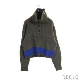 サカイ(sacai)の ニット ハイネック ウール カーキグリーン ブルー リバースロゴ(ニット/セーター)