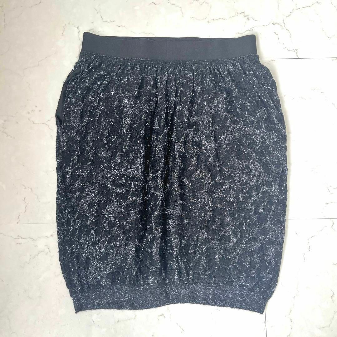 Drawer(ドゥロワー)の【ドゥロワー】日本製 モヘヤ ラメ糸 ニット スカート 黒 drawer レディースのスカート(ミニスカート)の商品写真