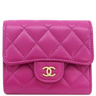 CHANEL SLG 三つ折り パープル 財布 マトラッセ