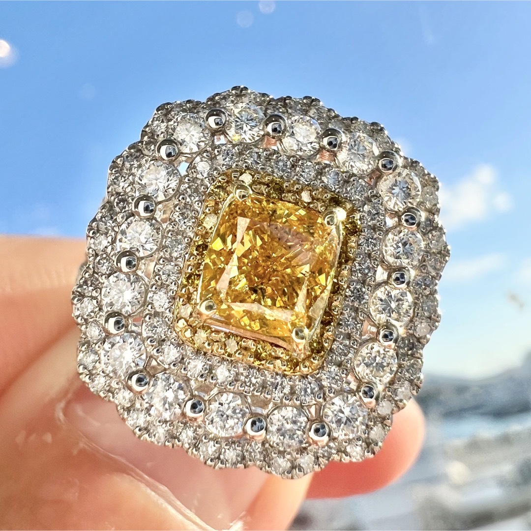 お宝出品☆PTイエローダイヤモンドリングYD:1.017ct D:1.09ct レディースのアクセサリー(リング(指輪))の商品写真