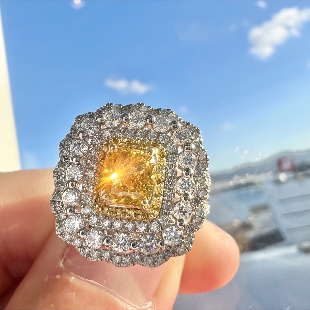 お宝出品☆PTイエローダイヤモンドリングYD:1.017ct D:1.09ct レディースのアクセサリー(リング(指輪))の商品写真