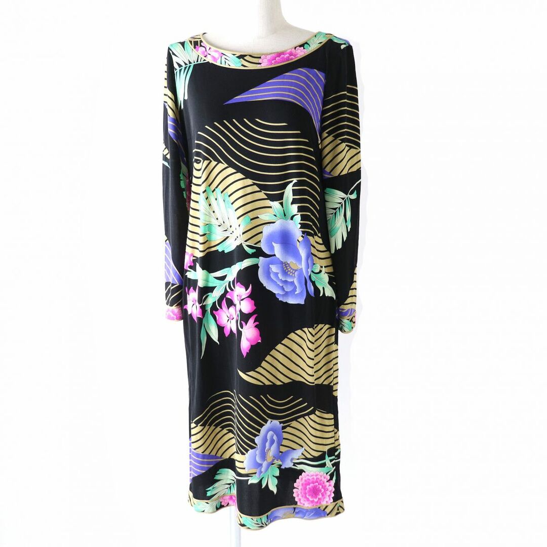 極美品△正規品 LEONARD レオナール レディース 花柄×マルチボーダー