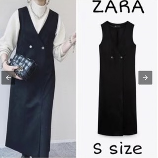 ZARA ダブルブレストフェイクスエードジャンパースカート ブラックS(ロングワンピース/マキシワンピース)