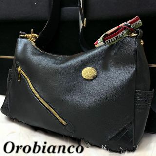 【美品】Orobianco オロビアンコ 斜め掛け PVCレザー シボ革 黒
