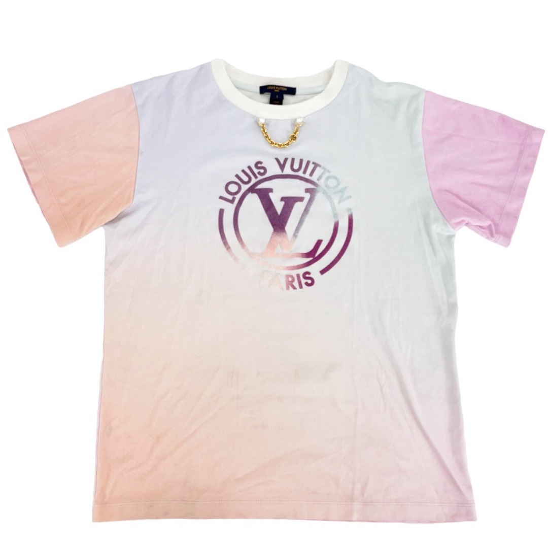 LOUIS VUITTON(ルイヴィトン)の【値下げ中】LOUIS VUITTON ルイヴィトン 半袖Ｔシャツ サンライズモノグラム パステル チェーン ロゴ 服 夏 アパレル S マルチカラー ゴールド金具 コットン    レディース 限定【中古品】 レディースのトップス(Tシャツ(半袖/袖なし))の商品写真