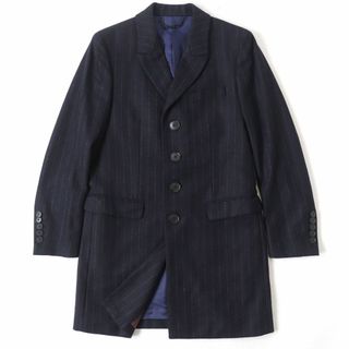 良品△正規品 Paul Smith LONDON ポールスミス ロンドン ストライプ柄 バックベルト付き ウール シングルコート ダークネイビー M 日本製