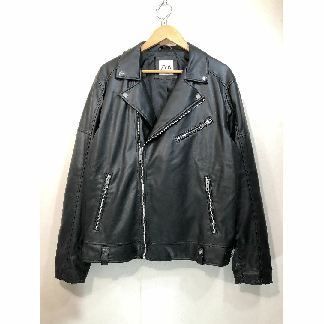 500142● ZARA フェイクレザー ダブル ライダース XL ブラック