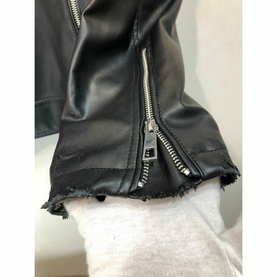 500142● ZARA フェイクレザー ダブル ライダース XL ブラック