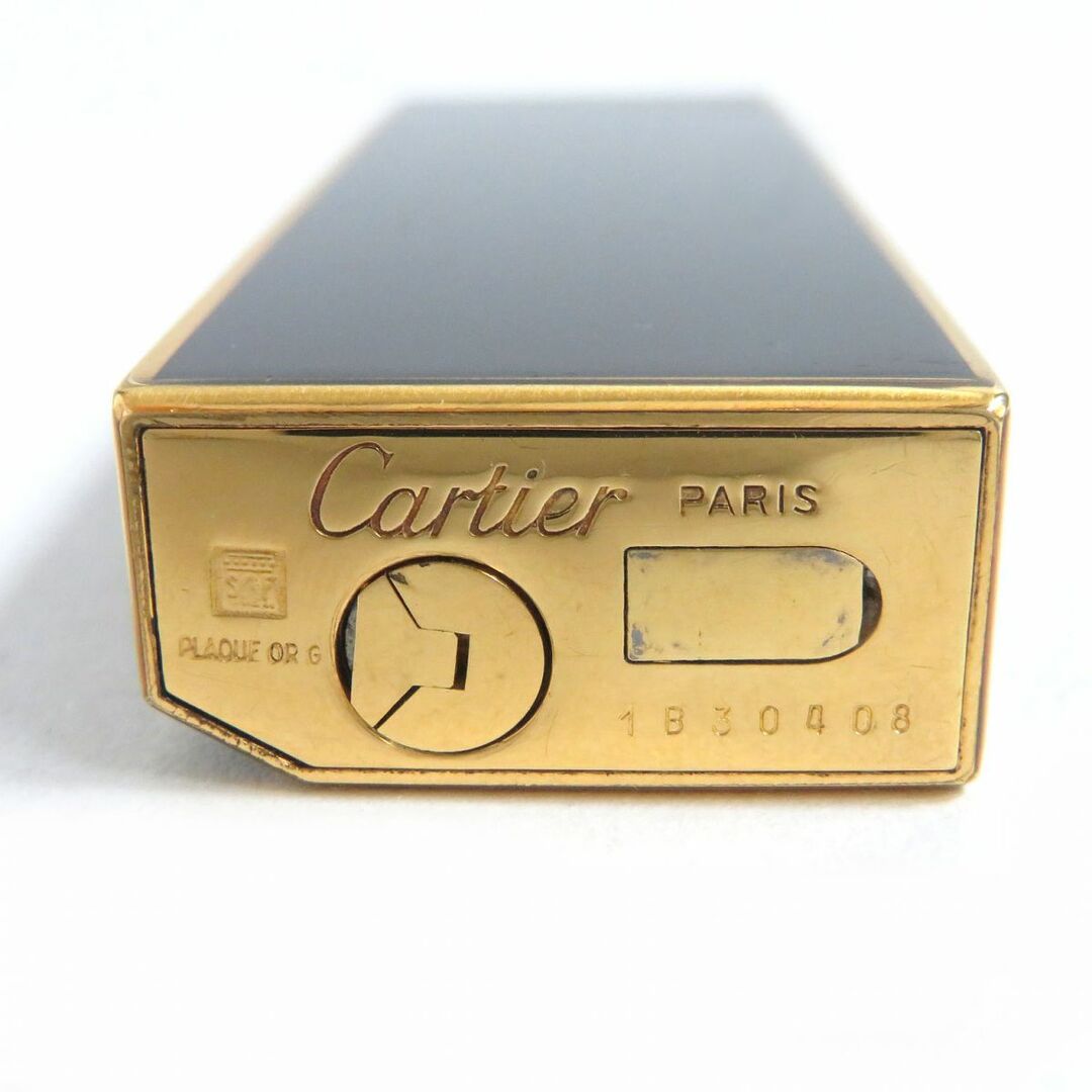 美品△Cartier カルティエ ラッカー 五角形 ペンタゴン ロゴ入り ローラー式 ガスライター ブラック×ゴールド 着火確認◎ 保管ケース付き 7