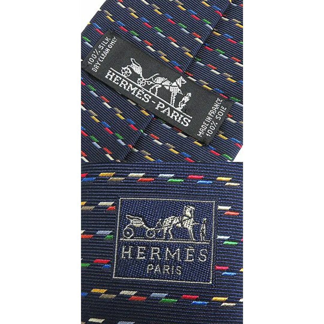 Hermes(エルメス)の極美品△HERMES エルメス 総柄デザイン シルク100％ ネクタイ ネイビー×マルチカラー フランス製 保管箱付き メンズ 紳士小物 メンズのファッション小物(ネクタイ)の商品写真