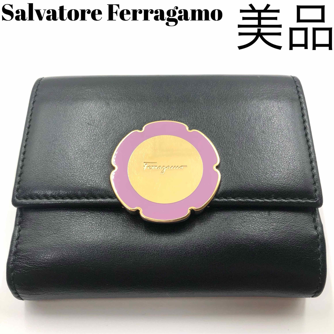 Salvatore Ferragamo 折り財布 フラワー 花 レザー 折り財布