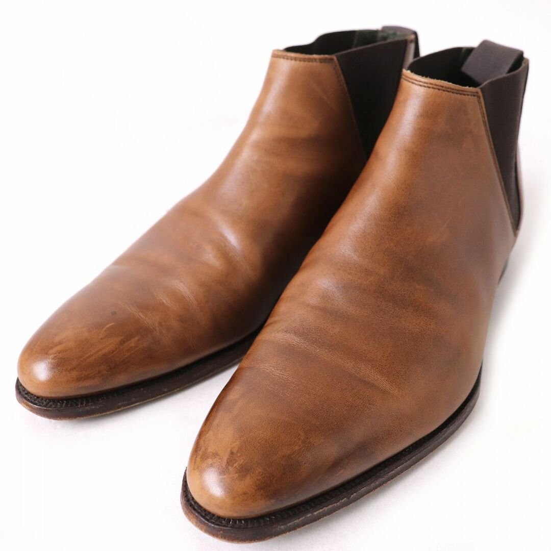 約295cmワイズ幅良品△Crockett＆Jones クロケット＆ジョーンズ CHELSEA チェルシー サイドゴア レザーショートブーツ ブラウン 7 メンズ イングランド製