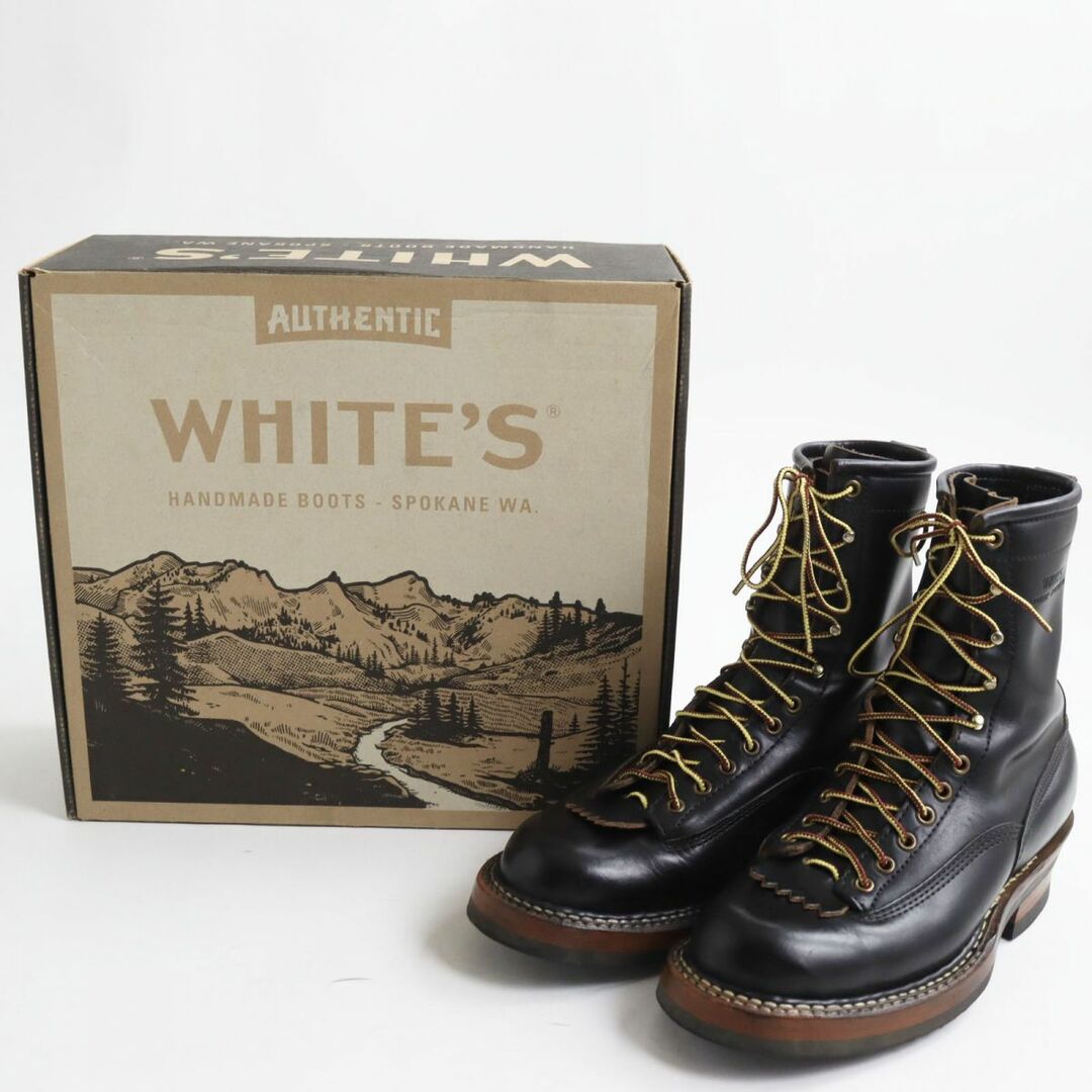 美品●WHITE'S BOOTS ホワイツブーツ ファーマーランチャー スモークジャンパー 375LTT-C トゥスチール レザーブーツ ブラック  8E USA製