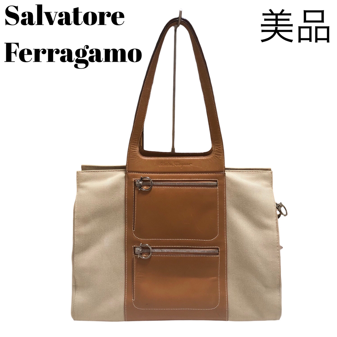 美品】Salvatore Ferragamo ガンチーニ トートバッグ レザー-