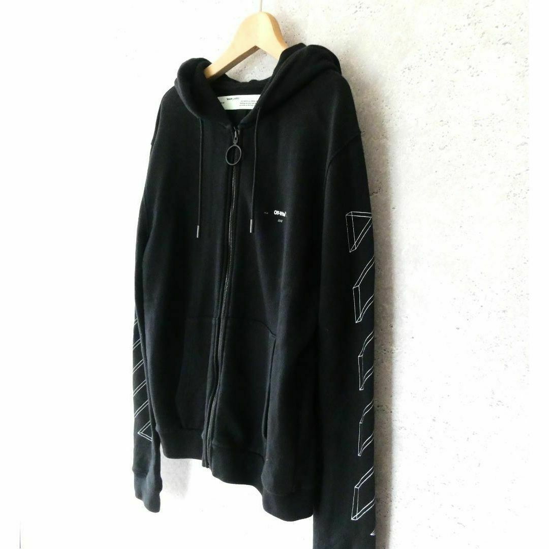 美品 OFF-WHITE ダイアグ 3Dライン ジップフーディ パーカー