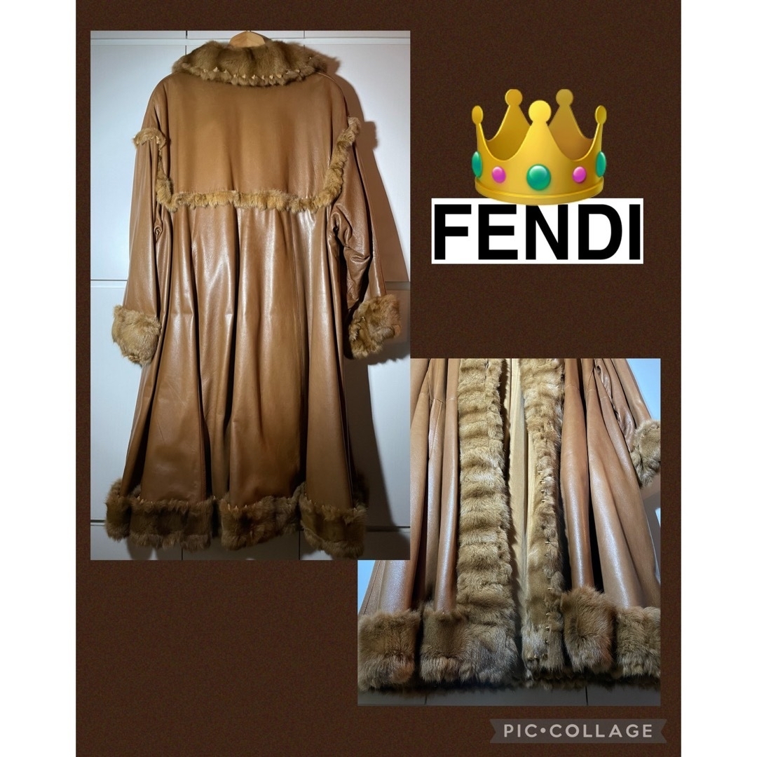 FENDI(フェンディ)のFENDI ファー革コート 42 リバーシブル シルク×毛皮 レディースのジャケット/アウター(毛皮/ファーコート)の商品写真