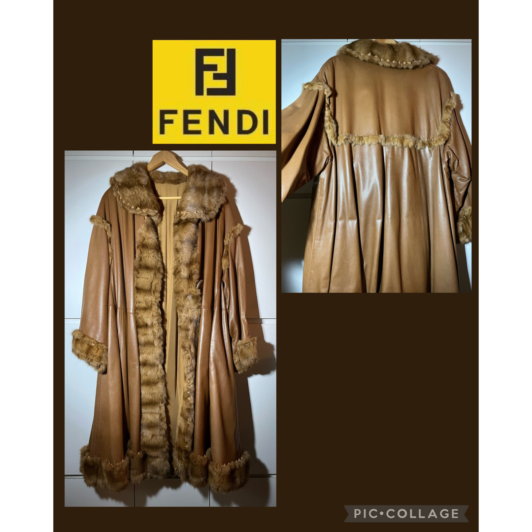 FENDI ファー革コート 42 リバーシブル シルク×毛皮ジャケット/アウター