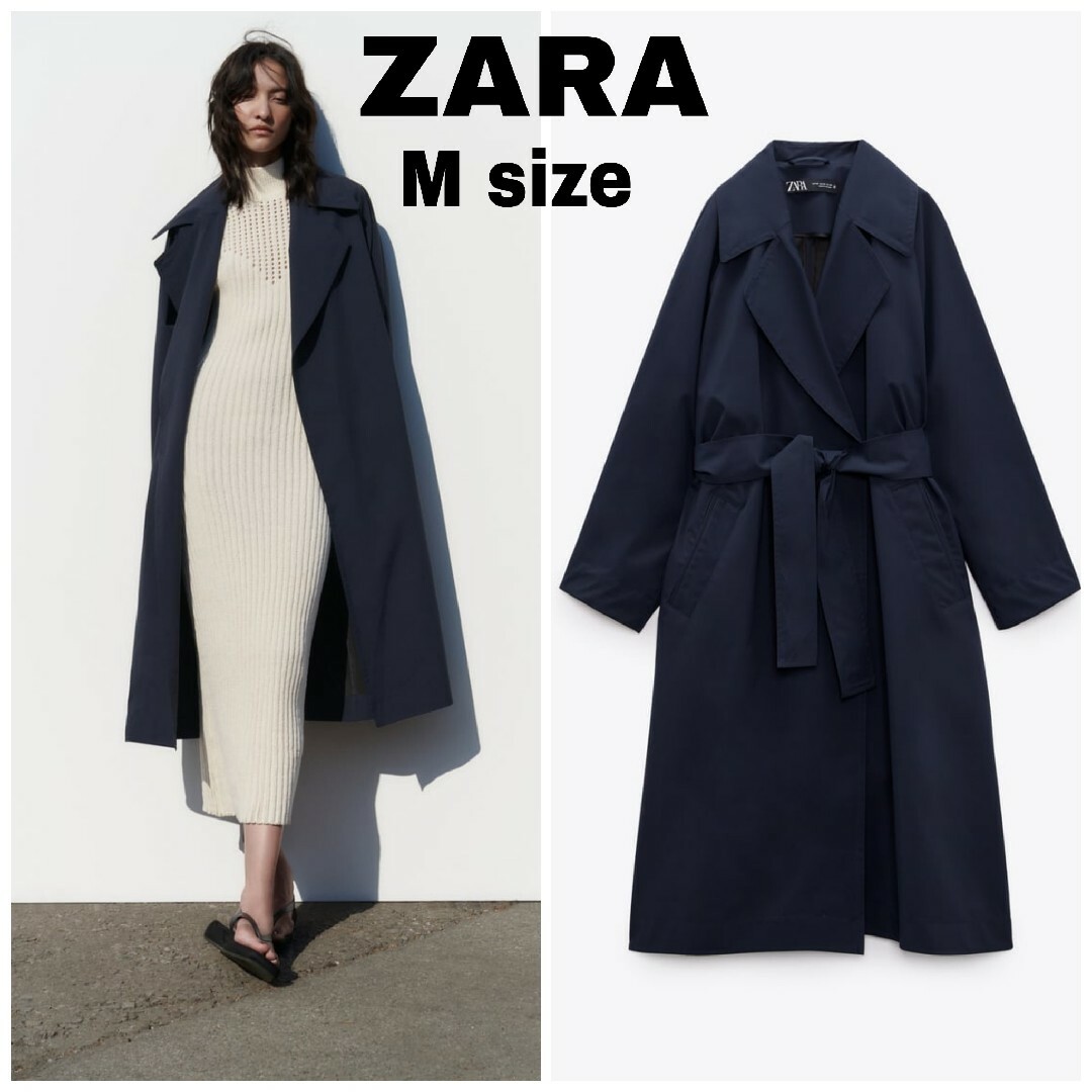 新品タグ付き ZARA トレンチコート レディース ネイビー Mサイズ