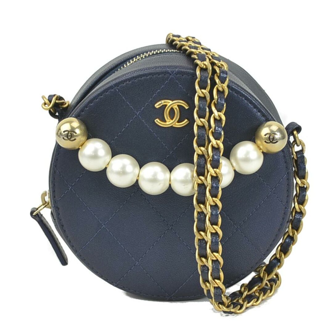 シャネル CHANEL 斜め掛けショルダーバッグ ポシェット ココマーク レザー/メタル/フェイクパール ネイビー/ゴールド/オフホワイト レディース 送料無料 e57102f