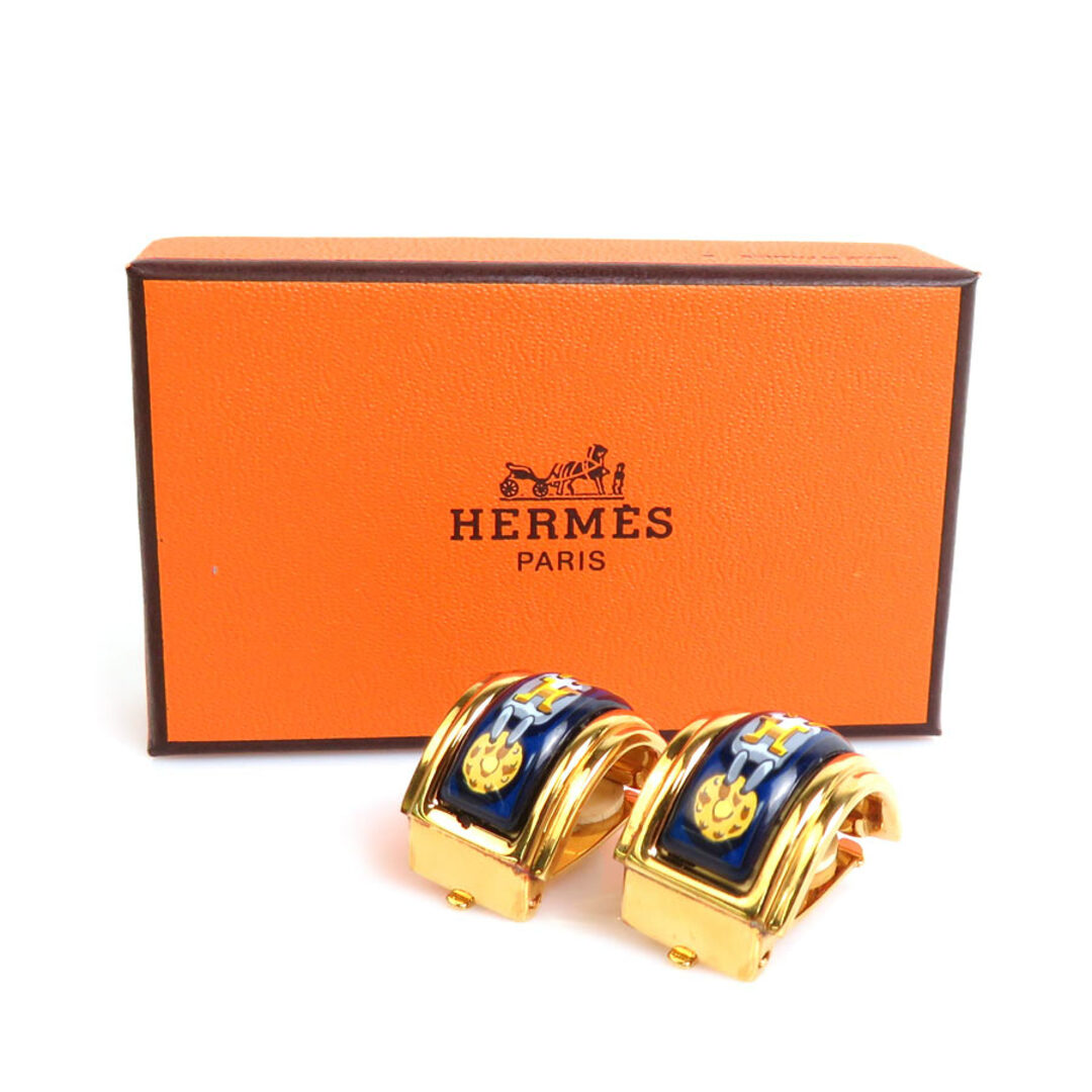 エルメス HERMES イヤリング 七宝焼き メタル/エナメル ゴールド/ネイビー レディース 送料無料 e57112a