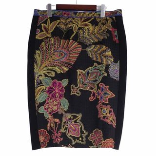 華やか美品✨LEONARD レオナール ウール 総柄 ビジュー柄 膝丈スカート-