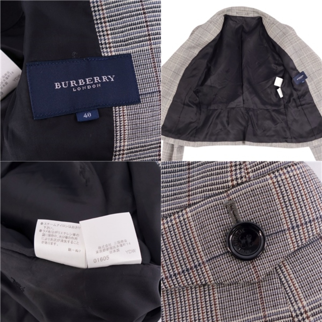 美品 バーバリー ロンドン BURBERRY LONDON セットアップ パンツスーツ チェック ウール ジャケット パンツ レディース  ジャケット：40 パンツ：38 グレー