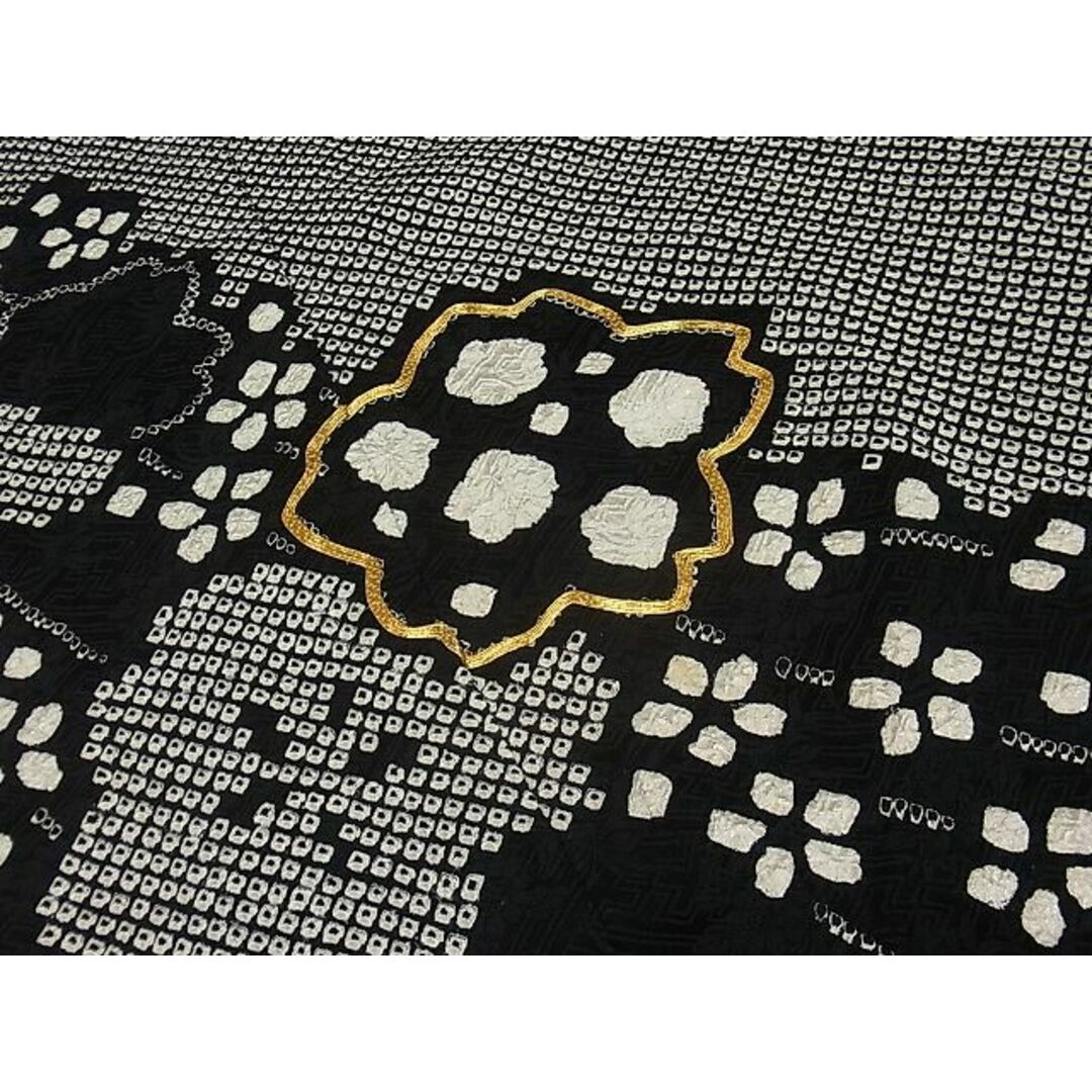 平和屋1■極上　振袖　駒刺繍　総絞り　枝花文　黒地　逸品3s20726